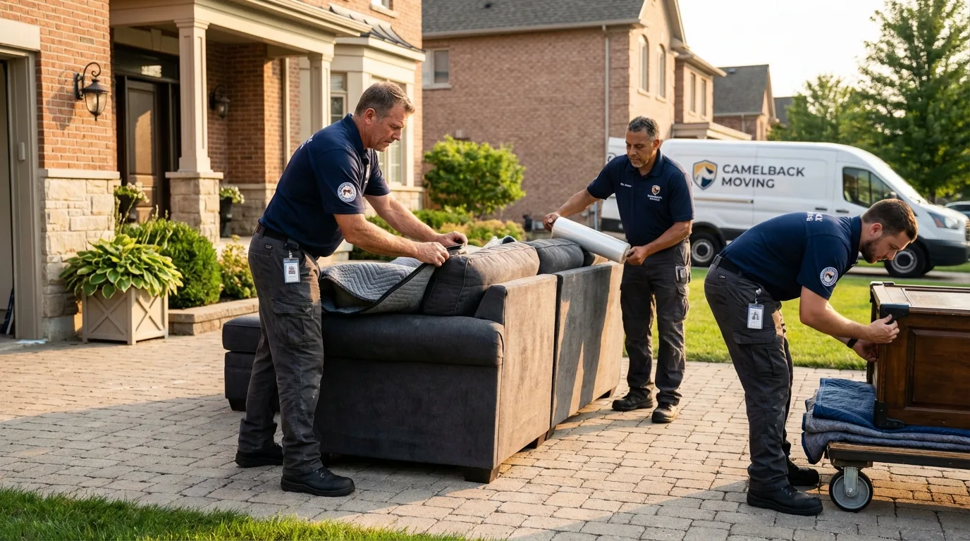 Large estate moving crew wrapping furniture in Lunenburg, VT